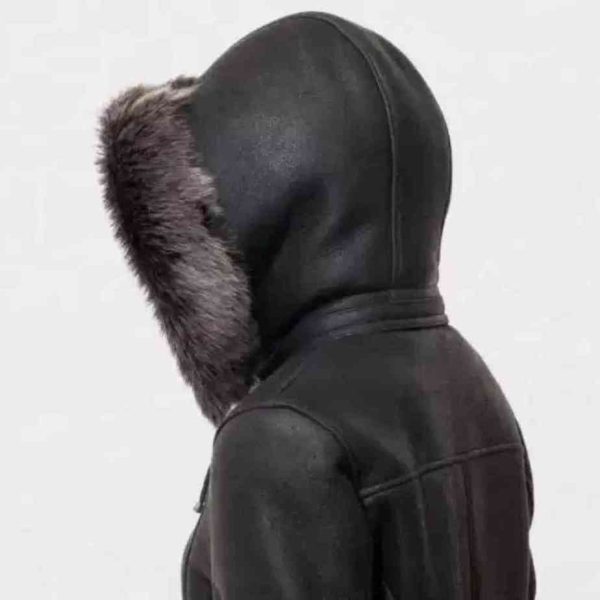 Womens Black Duffle Coat With Fur Hood USA