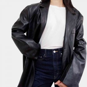 black leather oversized blazer