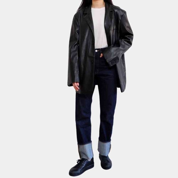 black oversized leather blazer