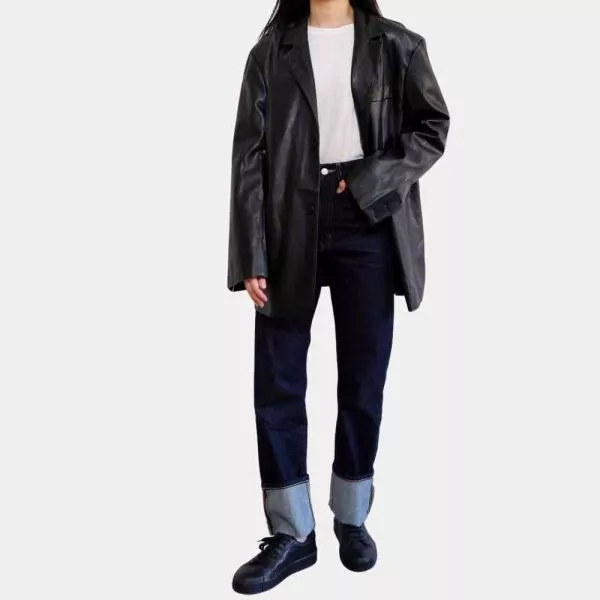 black oversized leather blazer