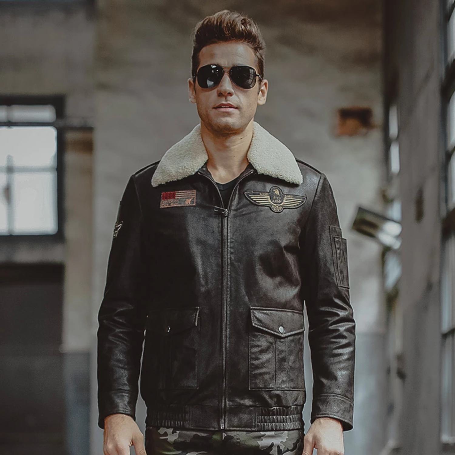 Aaron Real Leather Air Force Flight Jacket