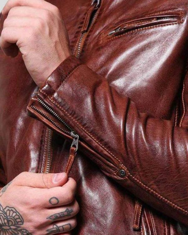 BROWN LEATHER RACER JACKETBROWN LEATHER RACER JACKET