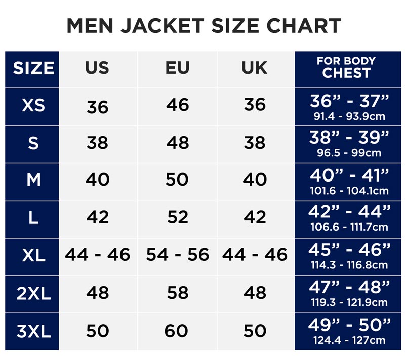 Xxl Jacket Size Chart