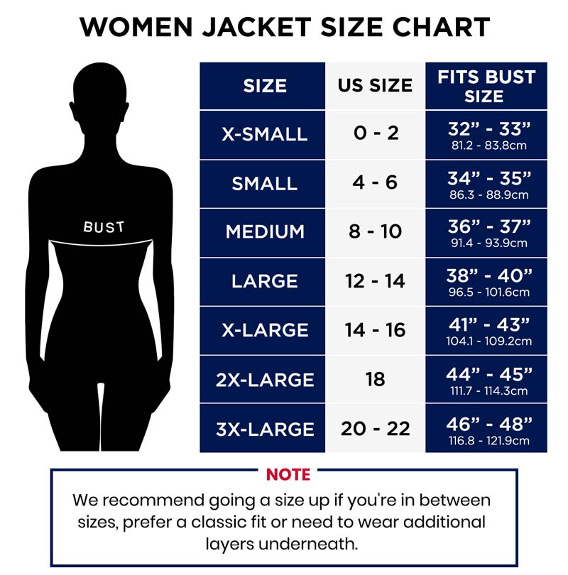 Women's jacket 2025 size chart