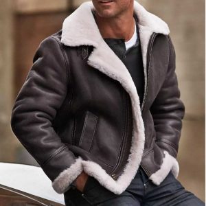 men's wool bomber jacket with fur collar