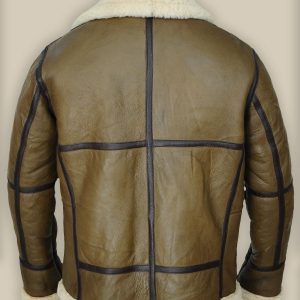 Army Greenish Brown Shearling Leather Jacket