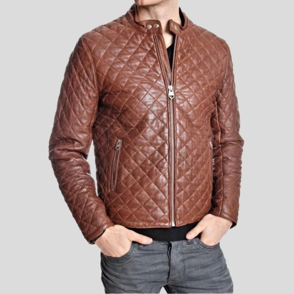 HUTCH BROWN QUILTED LEATHER JACKET