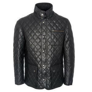 MEN’S BLACK QUILTED STYLE REAL LEATHER JACKET