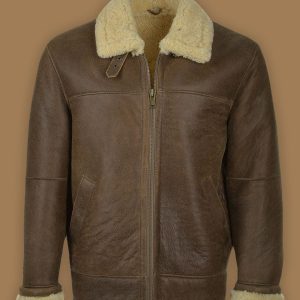 Men Brown Aviator Shearling Leather Jacket