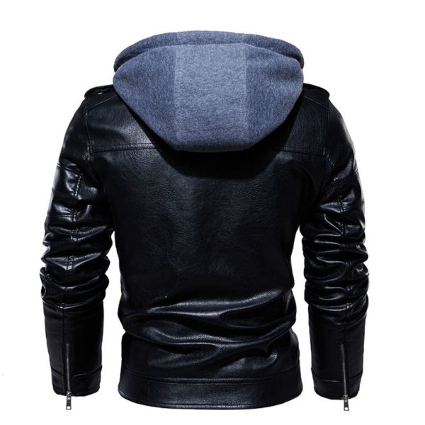 _Motorcylce Casual Black Leather Jacket with Hood