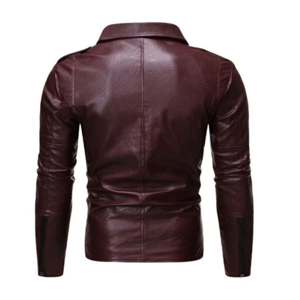 Oblique Zipper Design Motorcycle Biker Leather Jacket