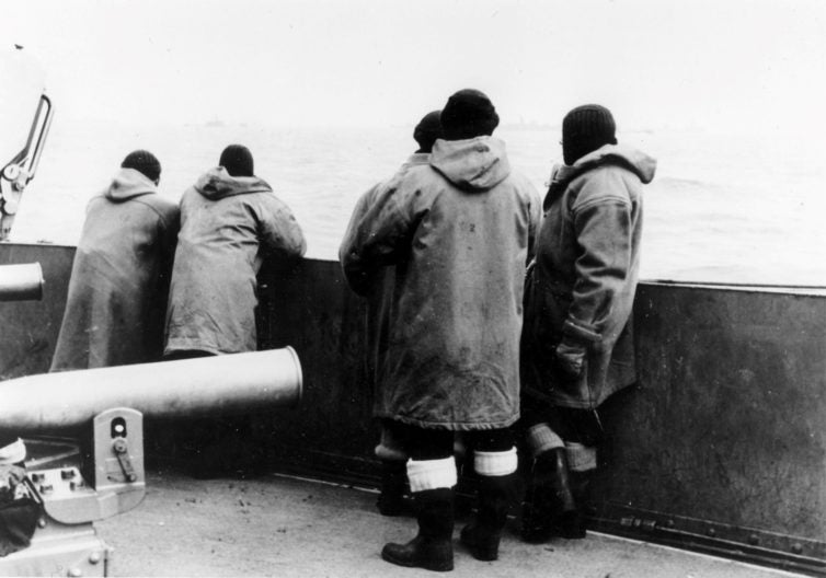 Naval seamen on deck during World War II