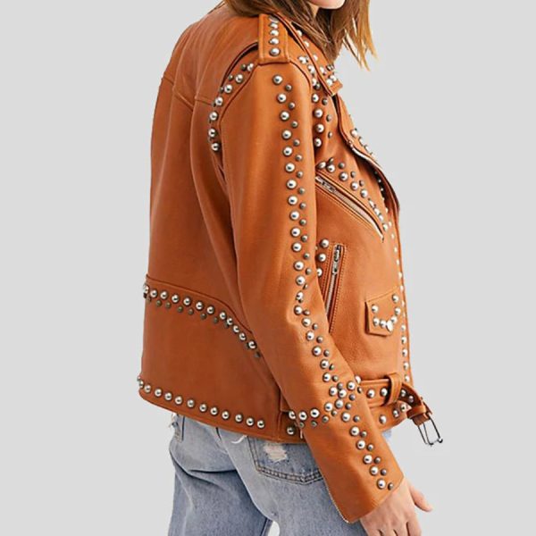 TAN STUDDED LEATHER JACKET