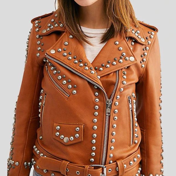 TAN STUDDED LEATHER JACKET