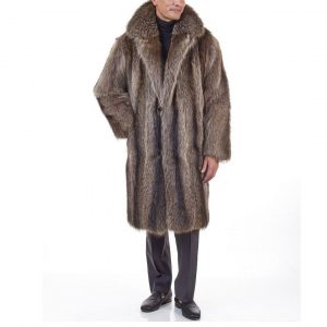 NATURAL RACCOON PEA COAT FOR MEN