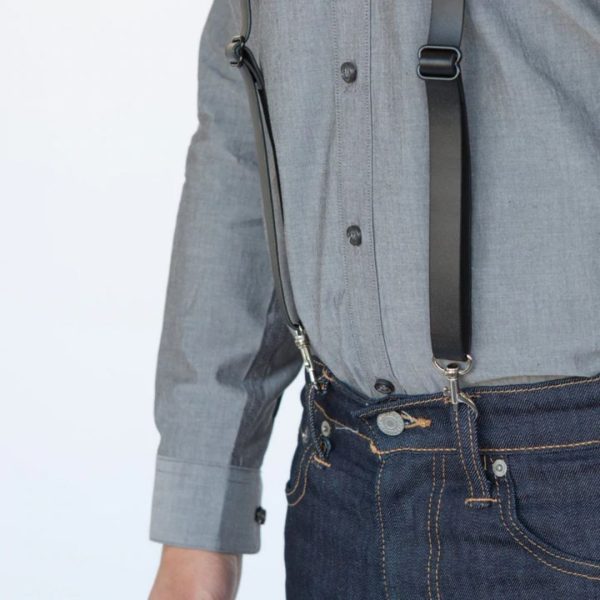 Black Leather Skinny Suspenders with Metal Hook Closure 3