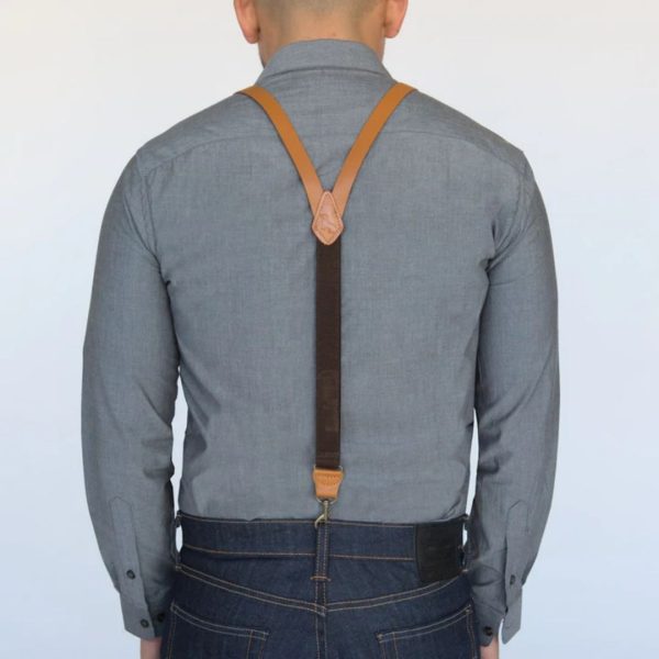 Tan Leather Skinny Suspenders with Metal Hook Closure 3
