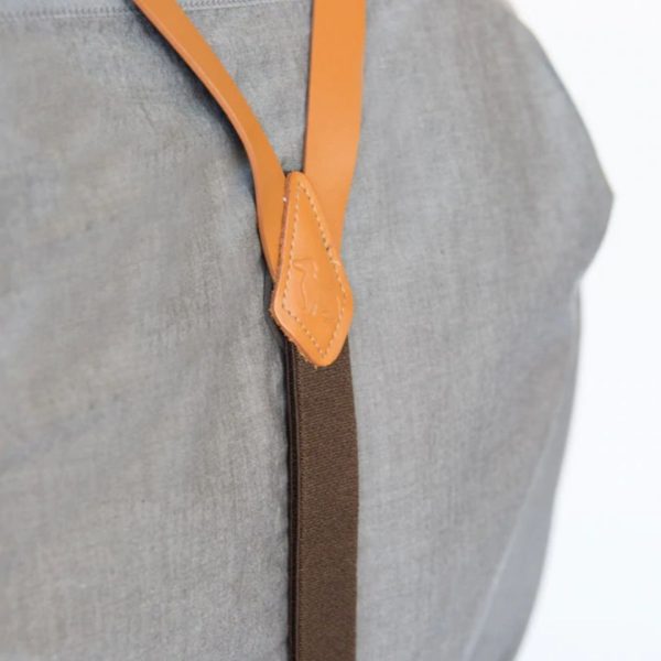 Tan Leather Skinny Suspenders with Metal Hook Closure 4