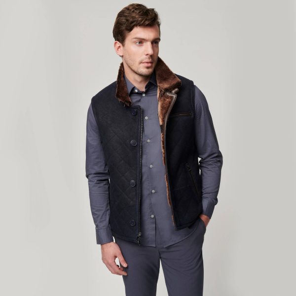 Hayes Quilted Navy Shearling Sheepskin Vest