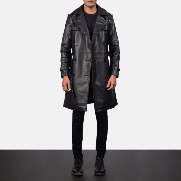 Royson Black Leather Duster Coat 2