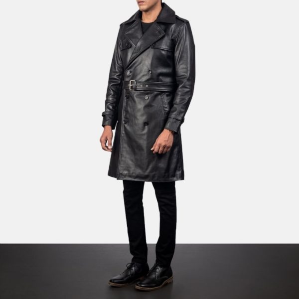 Royson Black Leather Duster Coat 3