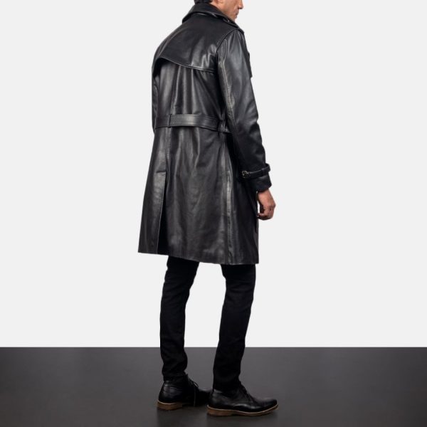 Royson Black Leather Duster Coat 4