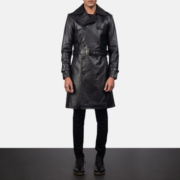 Royson Black Leather Duster Coat 5