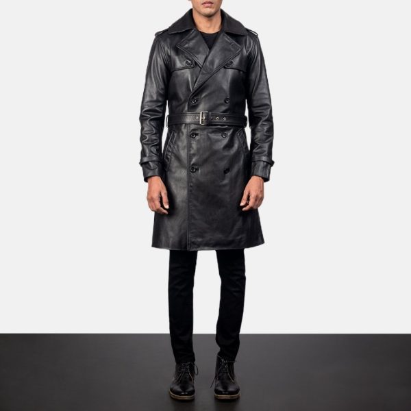 Royson Black Leather Duster Coat 6