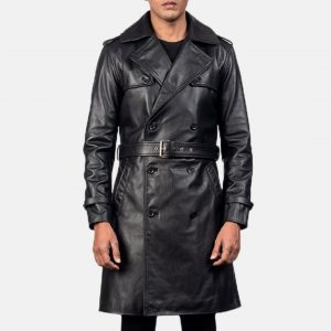 Royson Black Leather Duster Coat 7
