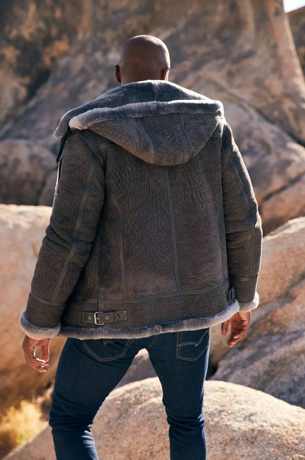 Special Edition Pebble Grey Sheepskin B 3 Bomber Jacket 14
