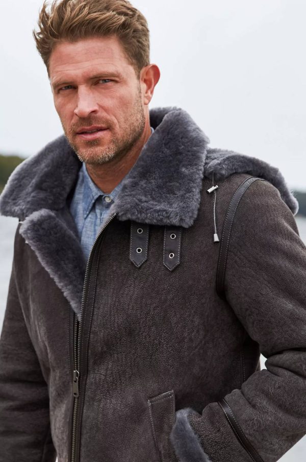 Special Edition Pebble Grey Sheepskin B 3 Bomber Jacket 2
