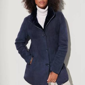 Audrey Spanish Shearling Sheepskin Coat with Leather Trim