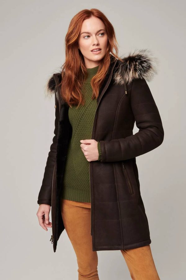 Maria Shearling Sheepskin Coat with Fur Trim and Detachable Hood 4