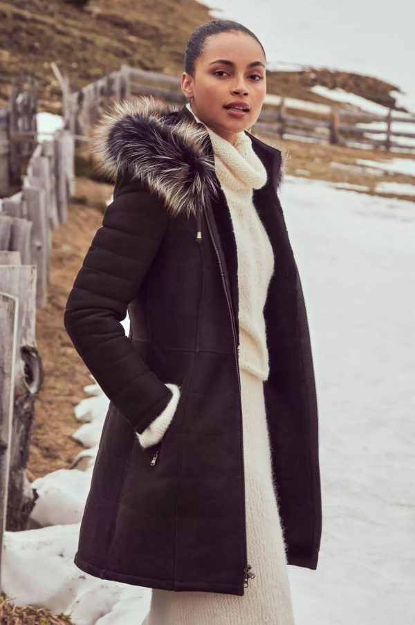 Maria Shearling Sheepskin Coat with Fur Trim and Detachable Hood 6