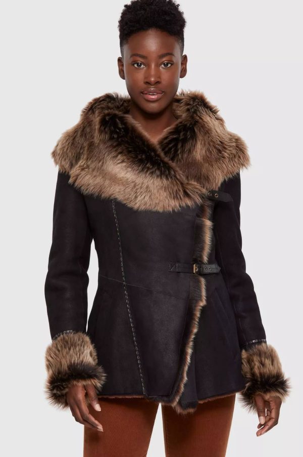 Petra Spanish Merino Shearling Sheepskin Coat with Toscana Trim 6