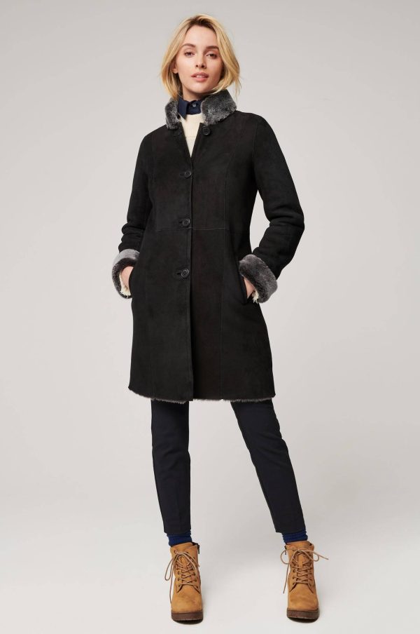 Juliette Spanish Merino Shearling Sheepskin Coat with Fur Trim and Detachable Hood 8