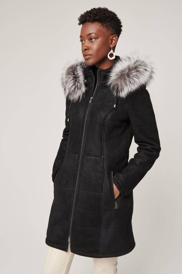 Maria Shearling Sheepskin Coat with Fur Trim and Detachable Hood 9