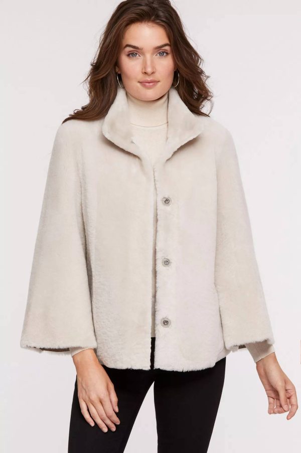 Marilyn Shearling Sheepskin Cape Jacket 12