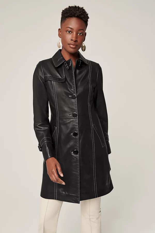 Mia Italian Lambskin Leather Trench Coat