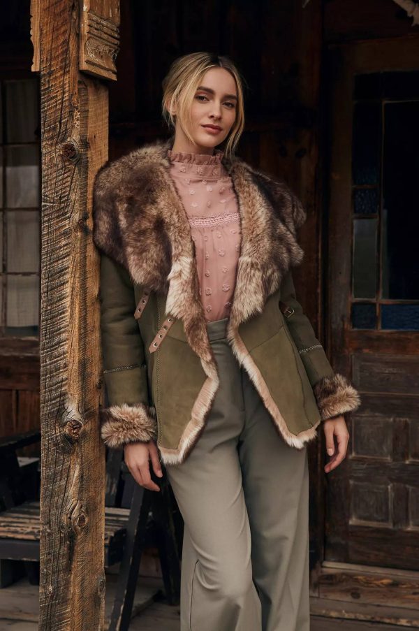 Petra Spanish Merino Shearling Sheepskin Coat with Toscana Trim 11