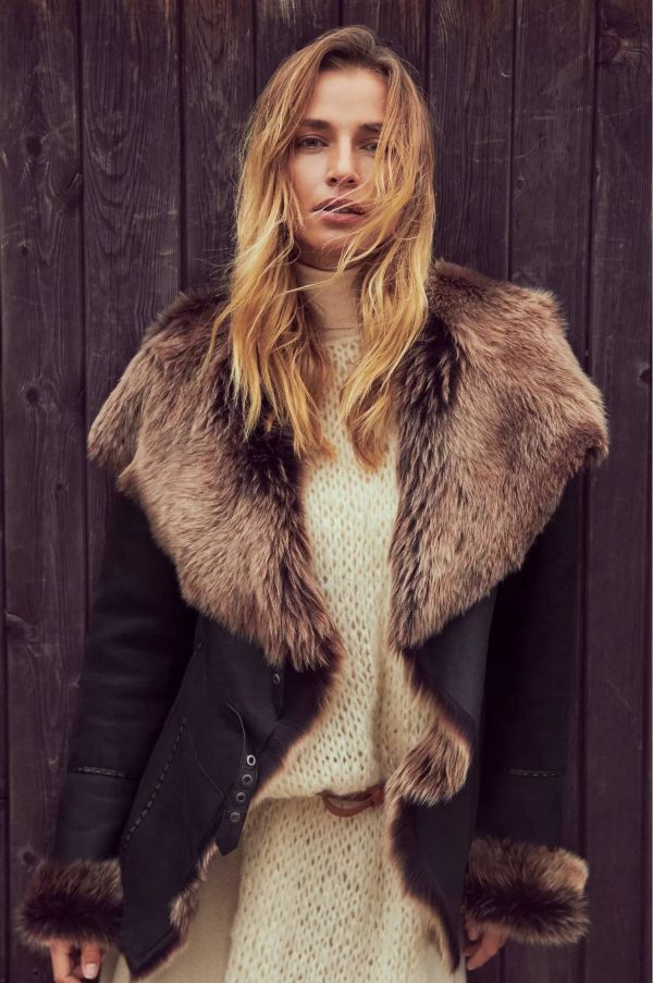 Petra Spanish Merino Shearling Sheepskin Coat with Toscana Trim 3