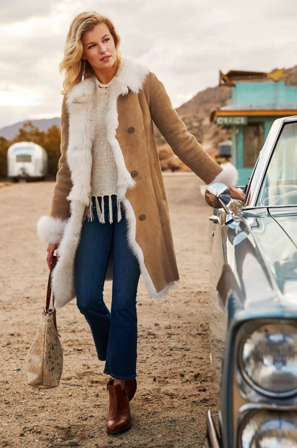 Sandra Spanish Merino Shearling Sheepskin Coat with Toscana Trim in United States 3