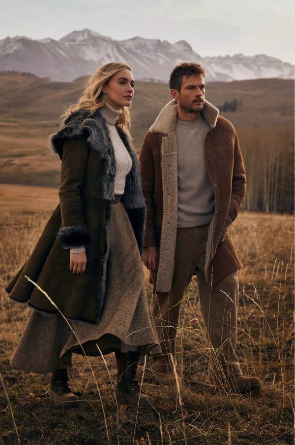 Theodora Hooded Navy Toscana Sheepskin Coat in US