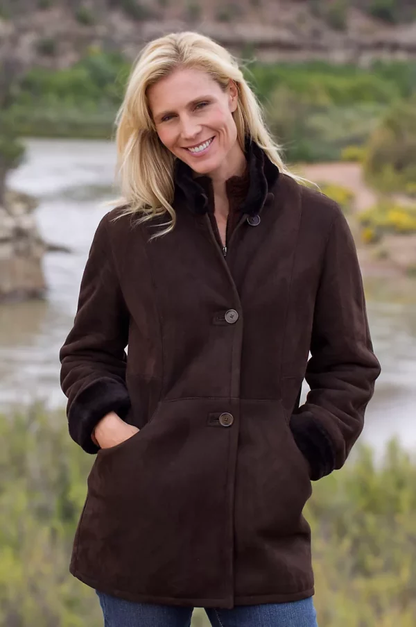 Womens Delia Shearling Sheepskin Coat