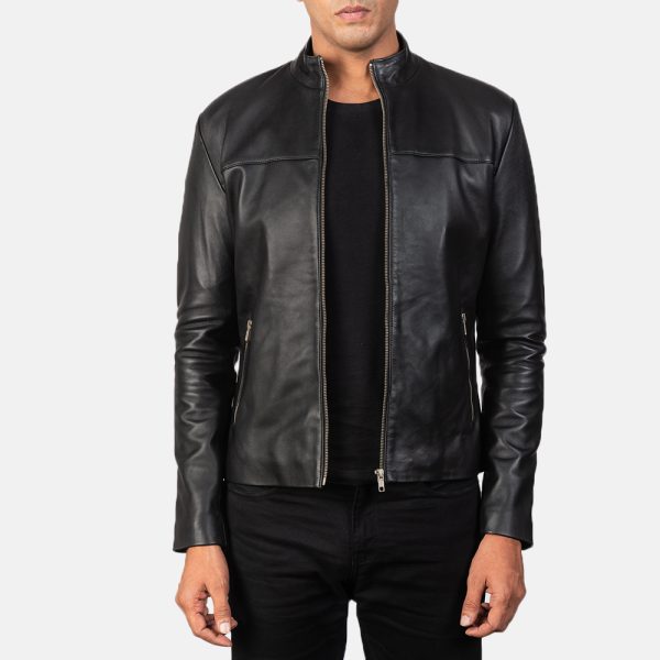 Adornica Black Leather Biker Jacket USA