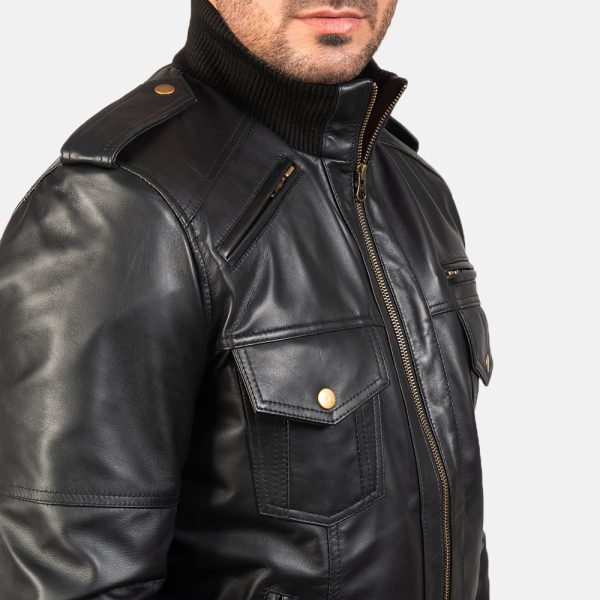 Agent Shadow Black Leather Bomber Jacket USA