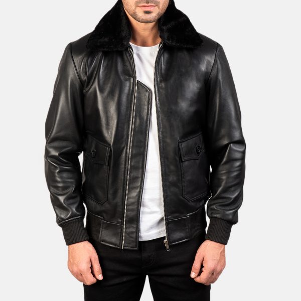 Airin G 1 Black Leather Bomber Jacket USA