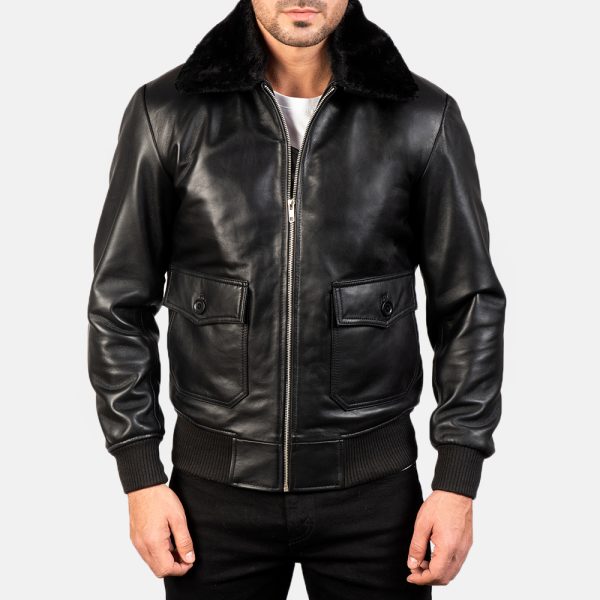 Airin G 1 Black Leather Bomber Jacket United States