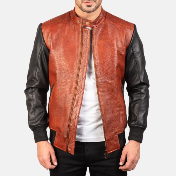 Avan Black Maroon Leather Bomber Jacket USA
