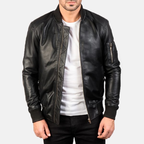 Bomia Ma 1 Black Leather Bomber Jacket USA